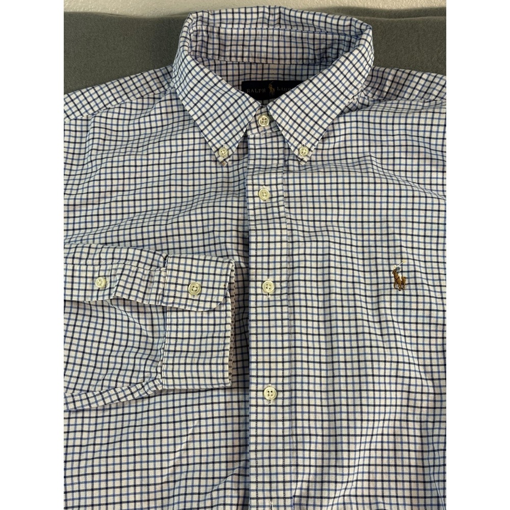 Ralph Lauren Shirt Mens XL Blue Check Button Down Long Sleeve Cotton Casual